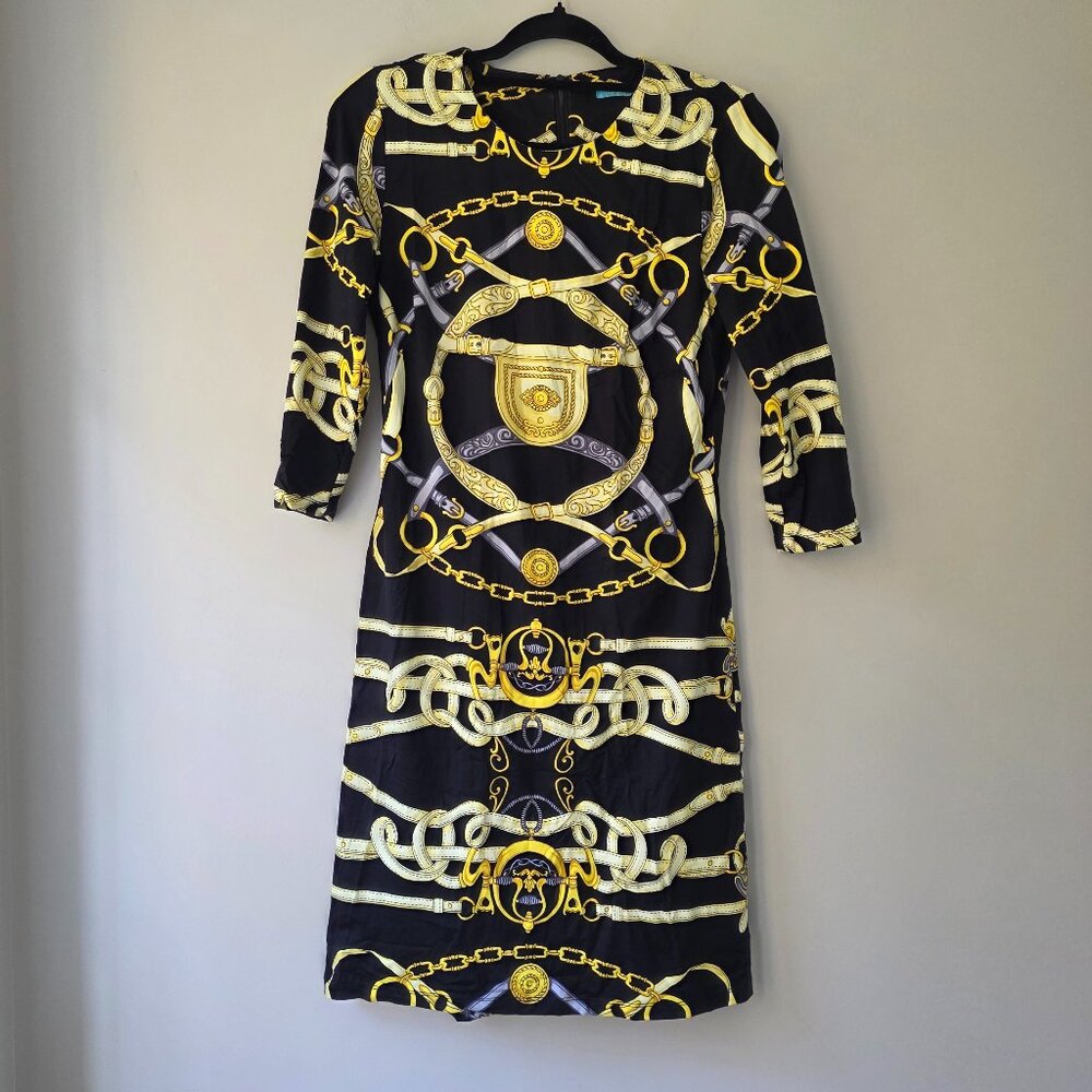J. McLaughlin Chain Link Sheath Dress | XS | Stretch 3/4 Sleeves